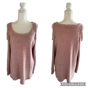 Torrid Cold Shoulder Pink Marled Ribbed Long Sleeve Round Neck Sweater Size 1X